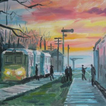 Painting titled "early train" by Vasyl, Original Artwork, Oil