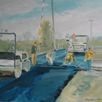 Painting titled "road workers" by Vasyl, Original Artwork, Oil