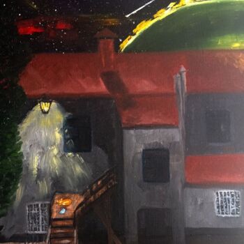 Pintura titulada "Дворик, кот и письмо" por Veisart, Obra de arte original, Oleo