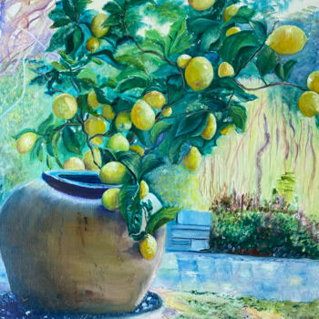 Painting titled "Les citrons" by Vénie, Original Artwork, Oil