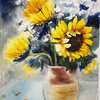 Malarstwo zatytułowany „Sunflowers” autorstwa Vera Maks, Oryginalna praca, Akwarela