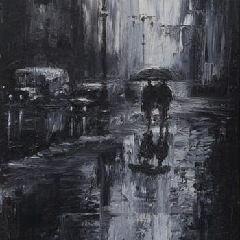 Peinture intitulée "Rainy city" par Vera Maks, Œuvre d'art originale, Huile Monté sur Châssis en bois