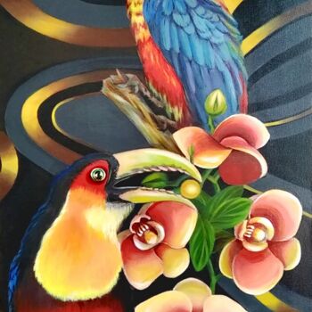 Pintura titulada "Тропические птицы" por Vera Winter, Obra de arte original, Acrílico