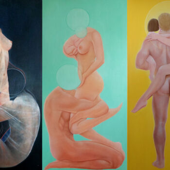 Ζωγραφική με τίτλο "Triptyque: Love evo…" από Vero Adoni, Αυθεντικά έργα τέχνης, Λάδι