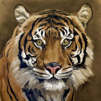 Painting titled "Tigre - Malo" by Véro Blaise, Original Artwork, Oil Mounted on Wood Stretcher frame