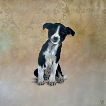Painting titled "Chiot - Maxou" by Véro Blaise, Original Artwork, Acrylic