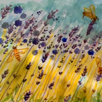 Peinture intitulée "Abeilles dans la la…" par Victoria, Œuvre d'art originale, Aquarelle