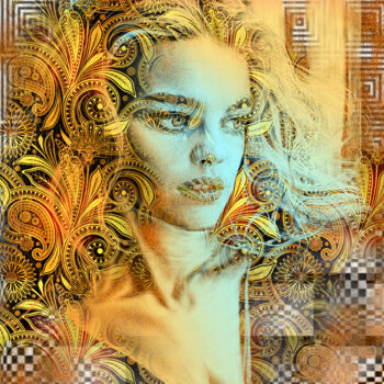 Digital Arts titled "Golden Lady" by Veronika K, Original Artwork, Digital Painting