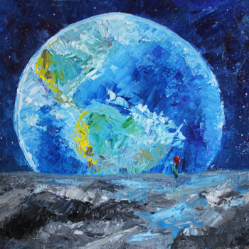 Pintura intitulada "The Earth And The M…" por Veronika Zubareva, Obras de arte originais, Óleo