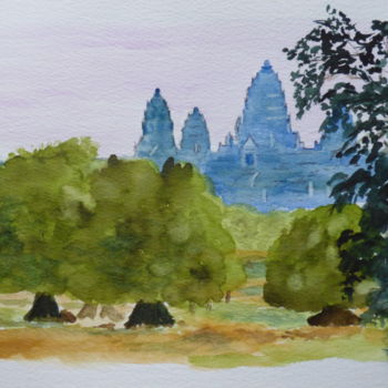 「Angkor Wat」というタイトルの絵画 Véronique Crombéによって, オリジナルのアートワーク, 水彩画