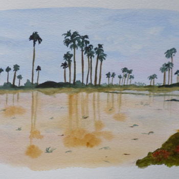 Painting titled "Rizières cambodgien…" by Véronique Crombé, Original Artwork