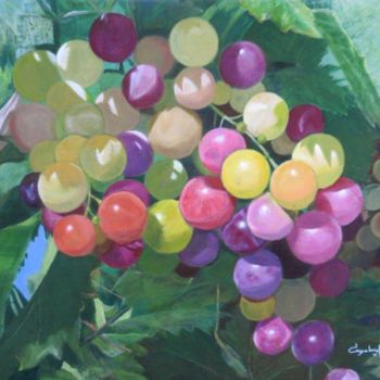 제목이 "Fruits en couleur"인 미술작품 Véronique Degabriel로, 원작, 기름 나무 들것 프레임에 장착됨
