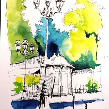 Drawing titled "Le marché aux fleur…" by Veronique Gaudin, Original Artwork, Ink