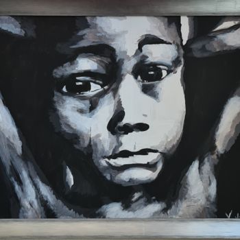 Painting titled "Enfant noir et blanc" by Véronique Jolly, Original Artwork, Acrylic