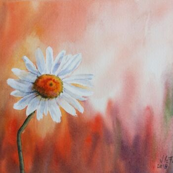 Painting titled "Marguerite" by Véronique Le Forestier, Original Artwork, Watercolor