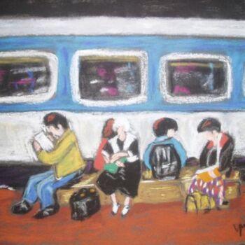 Schilderij getiteld "A la gare" door Véronique Martin, Origineel Kunstwerk