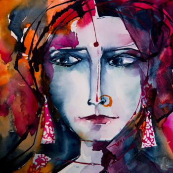 Картина под названием "Déclinaison Indienn…" - Véronique Piaser-Moyen, Подлинное произведение искусства, Акварель