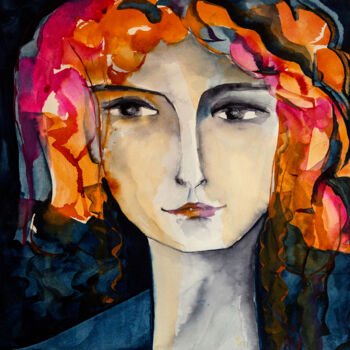 Painting titled "Femme blues-28" by Véronique Piaser-Moyen, Original Artwork, Watercolor