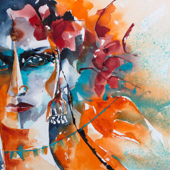 Pintura intitulada "Hijra-03 - l'homme…" por Véronique Piaser-Moyen, Obras de arte originais, Aquarela