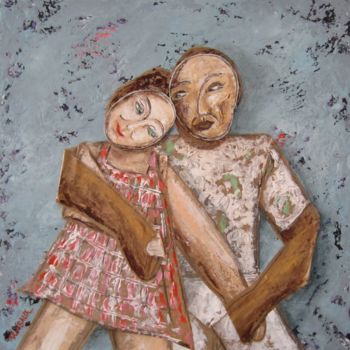 绘画 标题为“Couple pantins” 由Véronique Wibaux, 原创艺术品, 丙烯 安装在木质担架架上