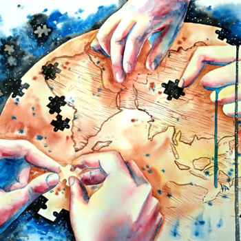 Malerei mit dem Titel "Caring hands make t…" von Veronika Pozdniakova, Original-Kunstwerk, Aquarell