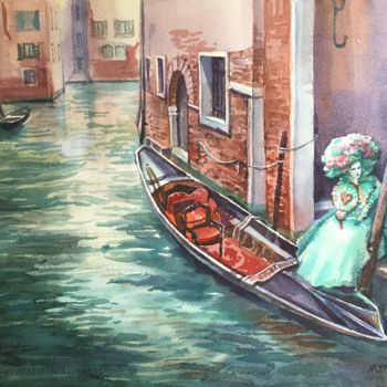 Pittura intitolato "Carnival in Venice" da Natalia Veyner, Opera d'arte originale, Acquarello