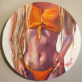 Malerei mit dem Titel "Girl in an orange s…" von Natalia Veyner, Original-Kunstwerk, Acryl