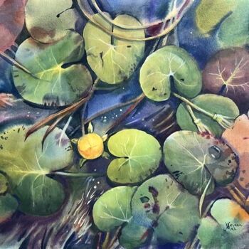 Malerei mit dem Titel "Pond with water lil…" von Natalia Veyner, Original-Kunstwerk, Aquarell