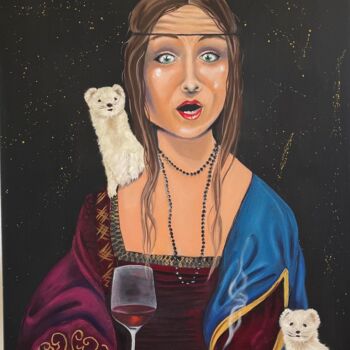 Malerei mit dem Titel "Lady with weasels." von Vicca, Original-Kunstwerk, Öl