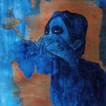 Картина под названием "A person smokes in…" - Vicky Sarri, Подлинное произведение искусства, Акрил