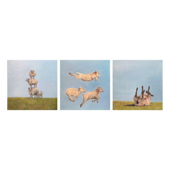 Malerei mit dem Titel "Lambs - Ovine Antic…" von Victo, Original-Kunstwerk, Öl