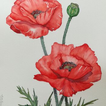 Painting titled "Coquelicots" by Victoria Girerd, Original Artwork, Watercolor