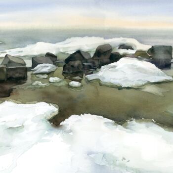 Картина под названием "Frozen sea" - Victoria Sevastyanova, Подлинное произведение искусства, Акварель