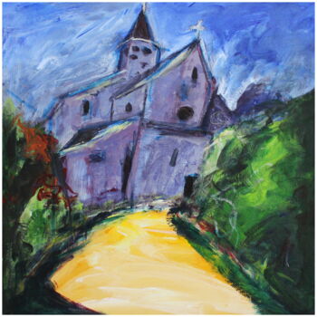 Painting titled "L'Eglise de Ste Eul…" by Victorine Follana, Original Artwork, Acrylic Mounted on Wood Panel