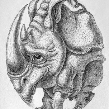 Tekening getiteld "Oval Rhinoceros" door Victor Molev, Origineel Kunstwerk, Inkt