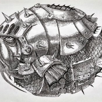 Drawing titled "Oval Rumble Fish" by Victor Molev, Original Artwork, Ink