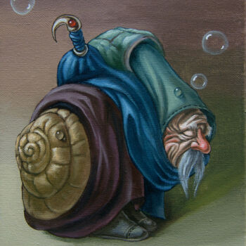 Malerei mit dem Titel "Mustached Snail" von Victor Molev, Original-Kunstwerk, Öl Auf Keilrahmen aus Holz montiert