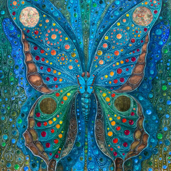 Painting titled "Blue Butterfly Parp…" by Victor Molev, Original Artwork, Oil