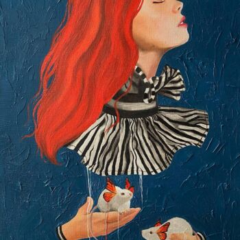Painting titled "The mice dreamed of…" by Vikonstanti, Original Artwork, Oil Mounted on Cardboard