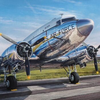 「Douglas DC-3」というタイトルの絵画 Viktar Yushkevich Yuvartによって, オリジナルのアートワーク, アクリル
