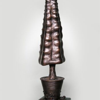 Sculpture titled "Pot with cactus" by Viktor Konoval, Original Artwork, Bronze