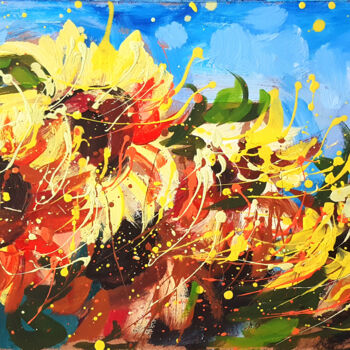 Pintura intitulada "Painting Sunflowers…" por Viktoria Lapteva, Obras de arte originais, Acrílico
