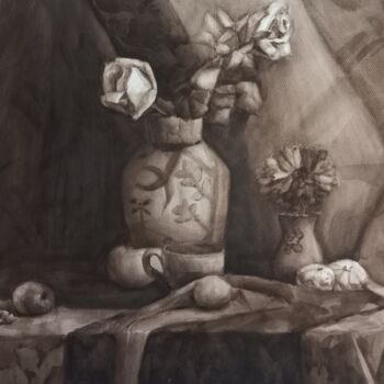 Картина под названием "Натюрморт, гризаль" - Виктория Никитина, Подлинное произведение искусства, Акварель