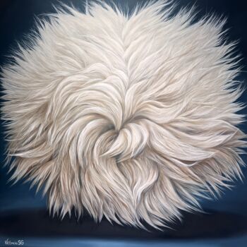 Картина под названием "Fluffy ball" - Viktoria Sg, Подлинное произведение искусства, Масло Установлен на Деревянная рама для…