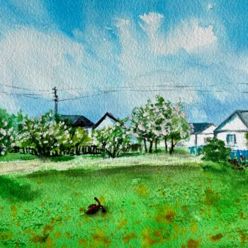 「Village, Spring, wa…」というタイトルの絵画 Viktoriia Kyrylenkoによって, オリジナルのアートワーク, 水彩画