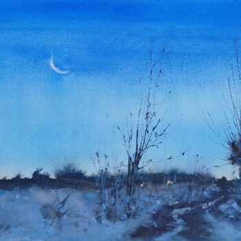 Painting titled "Evening frost" by Viktoriia Lebedynska, Original Artwork, Watercolor