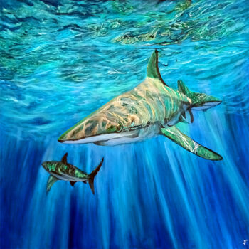 Schilderij getiteld "The Shark Originsl…" door Viktoriya Filipchenko, Origineel Kunstwerk, Acryl Gemonteerd op Frame voor ho…