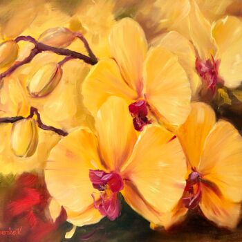 Peinture intitulée "Yellow Orchids" par Vilena Bozhenko, Œuvre d'art originale, Huile