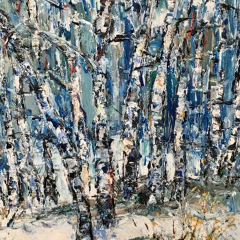 Painting titled "Birch Trees Impasto…" by Vilma Gataveckiene, Original Artwork, Oil