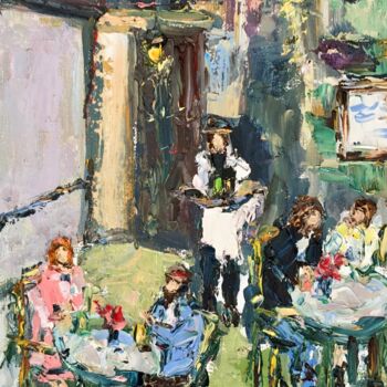 Painting titled "Paris Cafe Oil Pain…" by Vilma Gataveckiene, Original Artwork, Oil